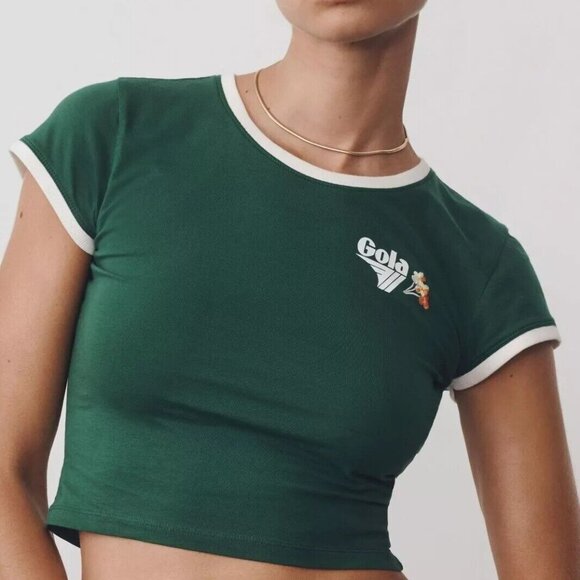 Gola x Anthropologie Runner Cropped Baby Tee Blouse Top Embroidered S NWT 278365 - Picture 1 of 6